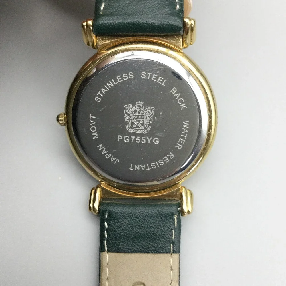 Paolo Gucci Womens Watch 34mm Green Leather Gold Tone PG755YG New Battery - Picture 10 of 14